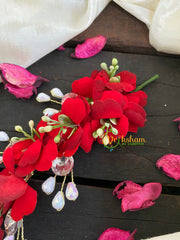 Red Floral Veni with Beads- Hair Accessory-H139