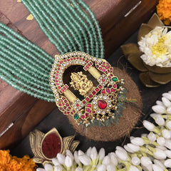 Vriksham Shree Ganesh Pendant 10 Layer Green Beaded Maala necklace-Aqua Green Bead-J3361