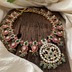 Premium Jadau Kundan Dual Peacock Neckpiece-Maanga-Beads- J2063