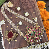 Vriksham Gaja Lakshmi Pendant 8 Layer Pearl Beaded Maala necklace-Purple Bead-J3364