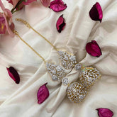 Vriksham Crystal Sparkle AD Stone Leaf & Flower Dome Kushbu Jhumka Earrings-Gold Bead-G21217