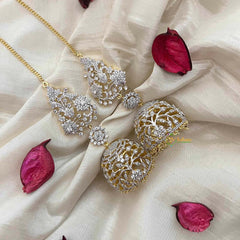 Vriksham Crystal Sparkle AD Stone Leaf & Flower Dome Kushbu Jhumka Earrings-Gold Bead-G21217