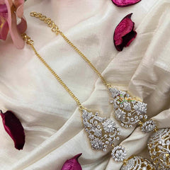 Vriksham Crystal Sparkle AD Stone Leaf & Flower Dome Kushbu Jhumka Earrings-Gold Bead-G21217