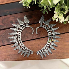 Vriksham Oxidized Silver Leaf Sunburst Ear-Cuffs-S1123