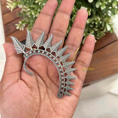 Vriksham Oxidized Silver Leaf Sunburst Ear-Cuffs-S1123
