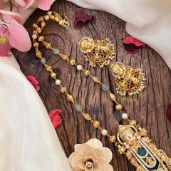 Vriksham Exquisite Matte Tirupati Balaji With Handcrafted Floral Jhumkas & Emerald Accents Pendant Chain-Aqua Green Bead-G21835