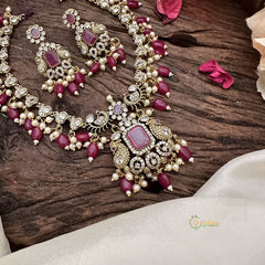 Victorian Diamond Short Neckpiece-Red White-Red Beads-VV1879