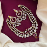 Victorian Finish Triple Layer White Stone With Teardrop CZ Accents Short Necklace-Vriksham-VV2027