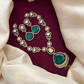 Victorian Finish With Aqua Green Monalisa Stones & Uncut Polki Diamonds Short Necklace-Vriksham-VV2029
