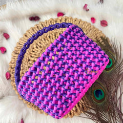 Vriksham Handmade Square Dual-Tone Pink With Purple Handle Plastic Wire Basket Bag-KRG2170