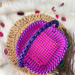 Vriksham Handmade Square Dual-Tone Pink With Purple Handle Plastic Wire Basket Bag-KRG2170