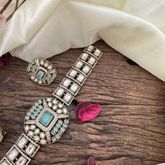 Precious Victorian Diamond High Neck Choker-Aqua Green-VV1891