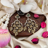 Designer Green Vintage Gold Filigree Bridal Earrings-Pearl-Vriksham-G22542