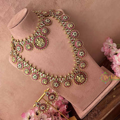 Vriksham Bridal Gold Plated Lakshmi Coin Kundan Jadau Bridal Set-Red White & Green-J3931