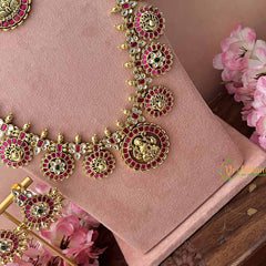 Vriksham Bridal Gold Plated Lakshmi Coin Kundan Jadau Bridal Set-Red White & Green-J3931