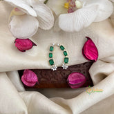 Dainty Green Square & White Floral Zirconia Curved Green Stone Ear Cuff Earrings-Vriksham-G22550