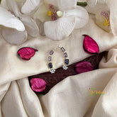 Dainty Green Square & White Floral Zirconia Curved Purple Stone Ear Cuff Earrings-Vriksham-G22551
