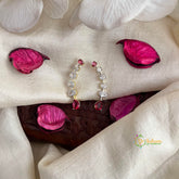 Gold Plated C-Shaped & Pink Zirconia Pear Stone Ear Cuff Earrings-Vriksham-G22546