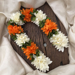Vriksham Artificial Mixed Orange & White Gajra Veni for Hair Accessories-HF-KH1075