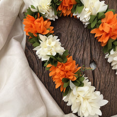 Vriksham Artificial Mixed Orange & White Gajra Veni for Hair Accessories-HF-KH1075