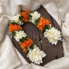 Vriksham Artificial Mixed Orange & White Gajra Veni for Hair Accessories-HF-KH1075