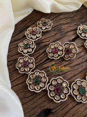 Red Green Victorian Diamond Short Neckpiece-Floral -VV990