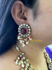 Maroon Victorian Diamond Short Neckpiece-Maroon Beads-VV228