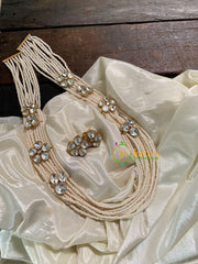 White Bead Layered Victorian Diamond Long Neckpiece -VV544