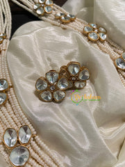 White Bead Layered Victorian Diamond Long Neckpiece -VV544