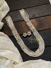 White Bead Layered Victorian Diamond Long Neckpiece -VV544