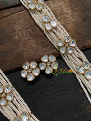 White Bead Layered Victorian Diamond Long Neckpiece -VV544