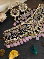 Pastel Pink Victorian Diamond High Neck Choker-VV263