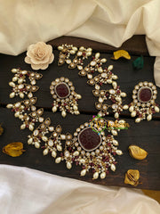 Maroon Victorian Diamond Short Neckpiece-Maroon Beads-VV228