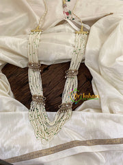 White Bead Layered Victorian Diamond Long Neckpiece-Peacock -VV881