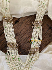 White Bead Layered Victorian Diamond Long Neckpiece-Peacock -VV881