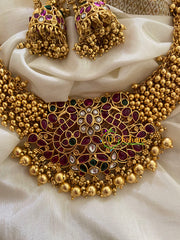 Gold Look alike Cluster Ghungroo Pendant Choker-G3373