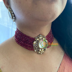 Maroon Bead Victorian Diamond Choker-VV032