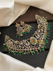 Green Bead Victorian Diamond High Neck Choker-VV451