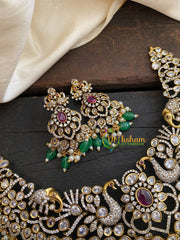 Green Bead Victorian Diamond High Neck Choker-VV451