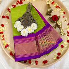 Parrot Green Thiribhuvanam Silk Saree -Pure Silk -VS1280