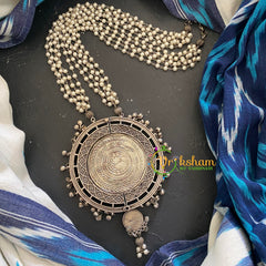 Oxidized Silver Look Alike Neckpiece with Meenakari Pendant–4-S251