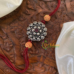 Rakshabandhan Silver Rakhi -Maroon-Chakra Flower-RB073