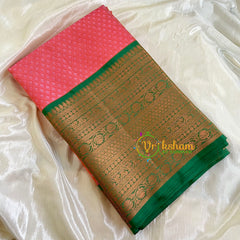 Baby Pink with Green Kora Muslin Saree-VS517