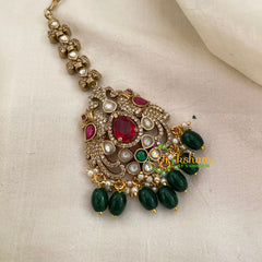 Victorian Diamond Maang Tikka -Red-Green Bead-VV637