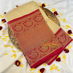 Pastel Yellow Semi Benarasi Saree -Flower-VS533