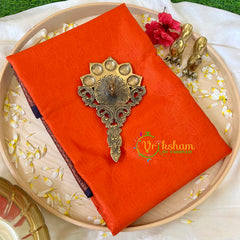 Orange with Blue Kora Muslin Saree-VS503