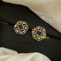Green Victorian Diamond Studs-Geometric -VV810