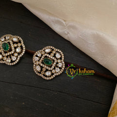 Green Victorian Diamond Studs-Geometric -VV810