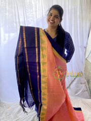 Peach Korvai Silk Cotton Saree-Handloom Saree-VS460