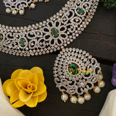 Bridal American Diamond Short Neckpiece-Green-G6903
